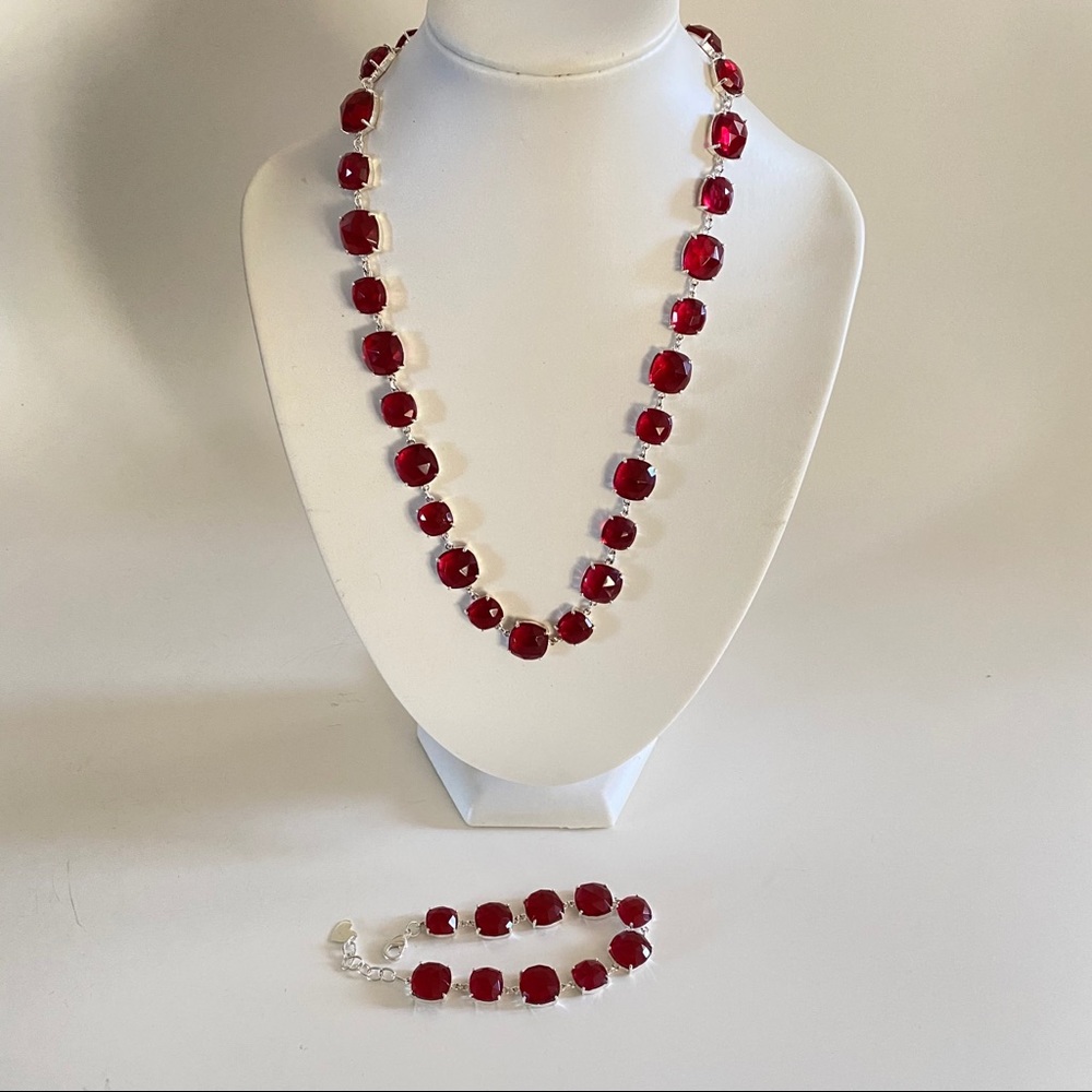 Amelia Rose Ruby Pink Necklace & Bracelet Set